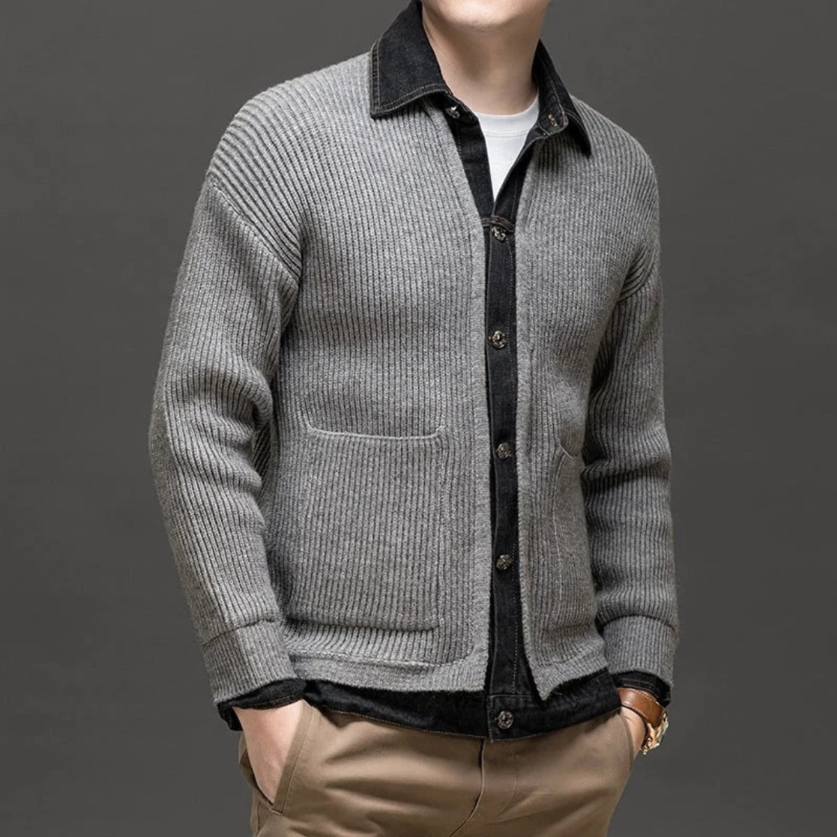 gilet homme col chemise boutonné en gris