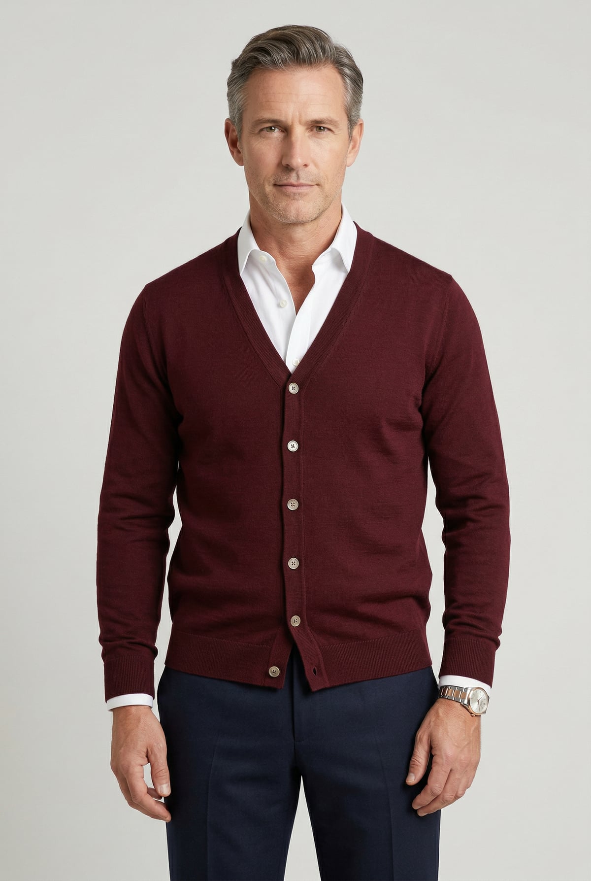 gilet homme col en v boutonné en bordeaux