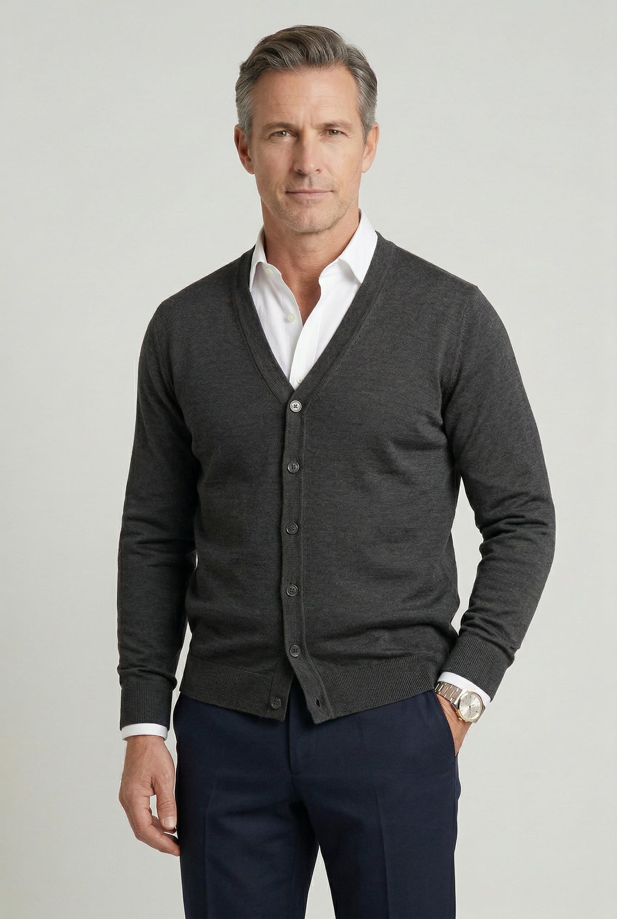gilet homme col en v boutonné en gris