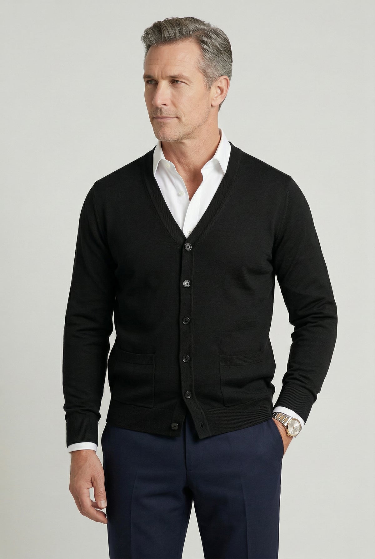 gilet homme col en v boutonné en noir