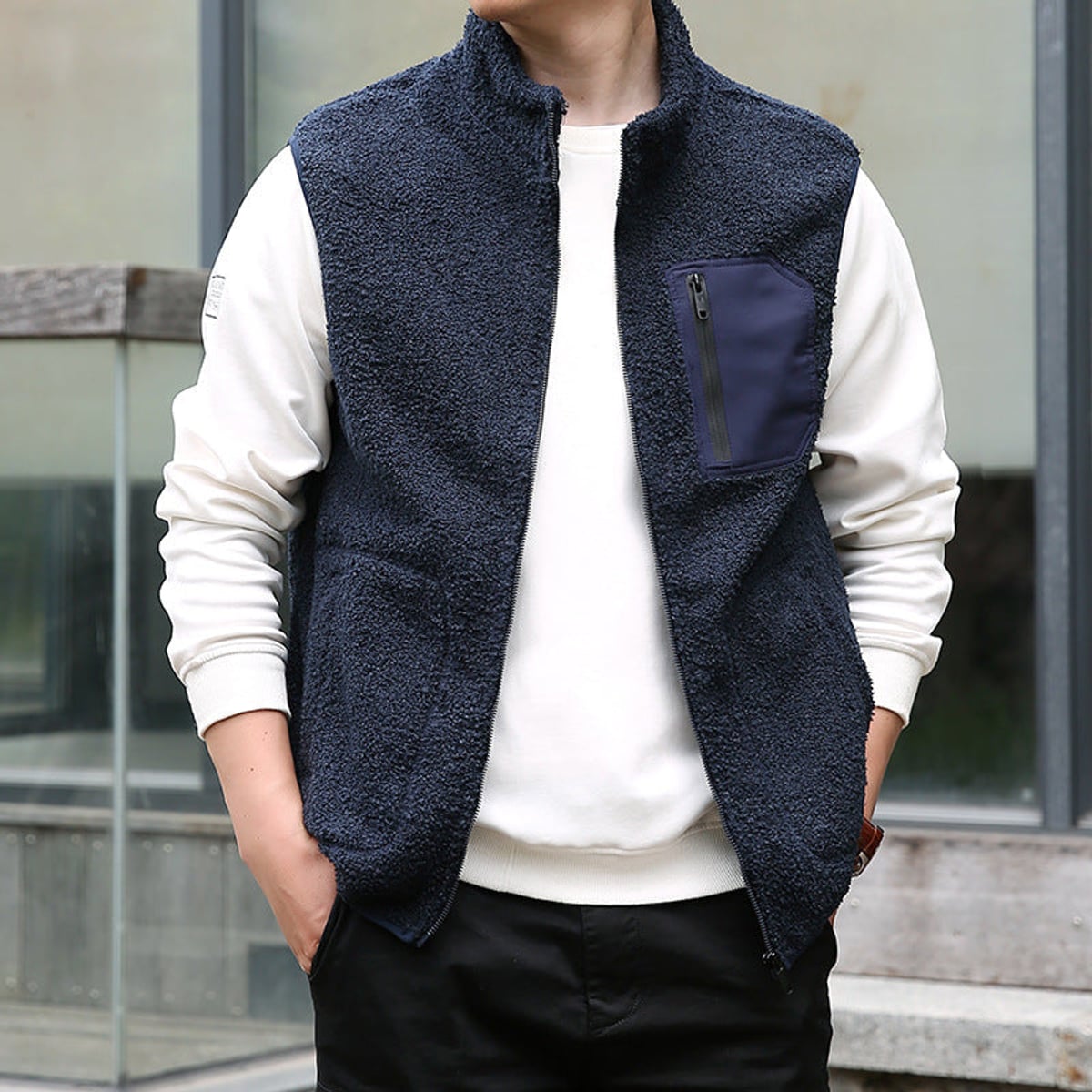 gilet homme coupe décontractée poches zippées