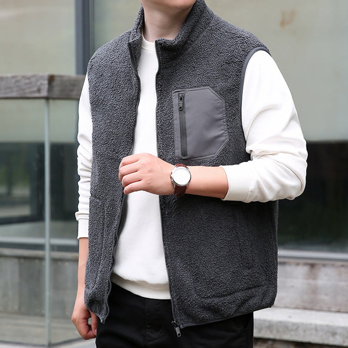 gilet homme coupe décontractée poches zippées