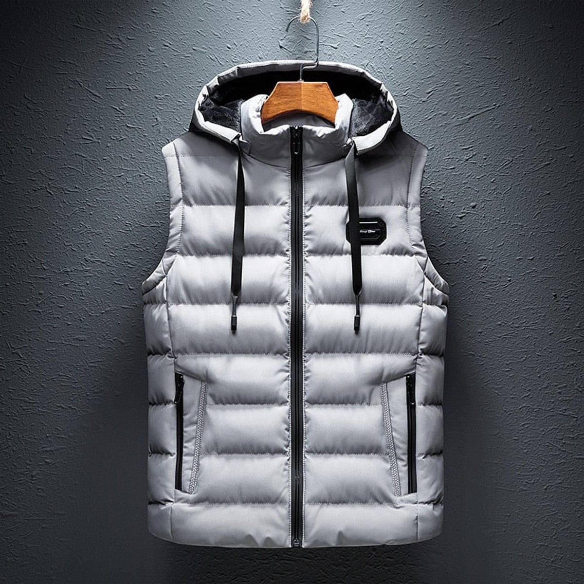 gilet homme sans manches matelassé zippé en gris clair