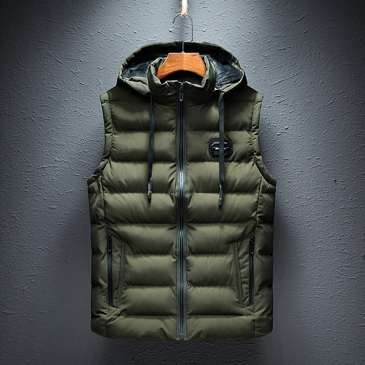 gilet homme sans manches matelassé zippé en vert