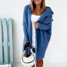 gilet long femme oversize à capuche en bleu