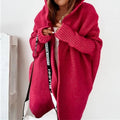 gilet long femme oversize à capuche en rouge