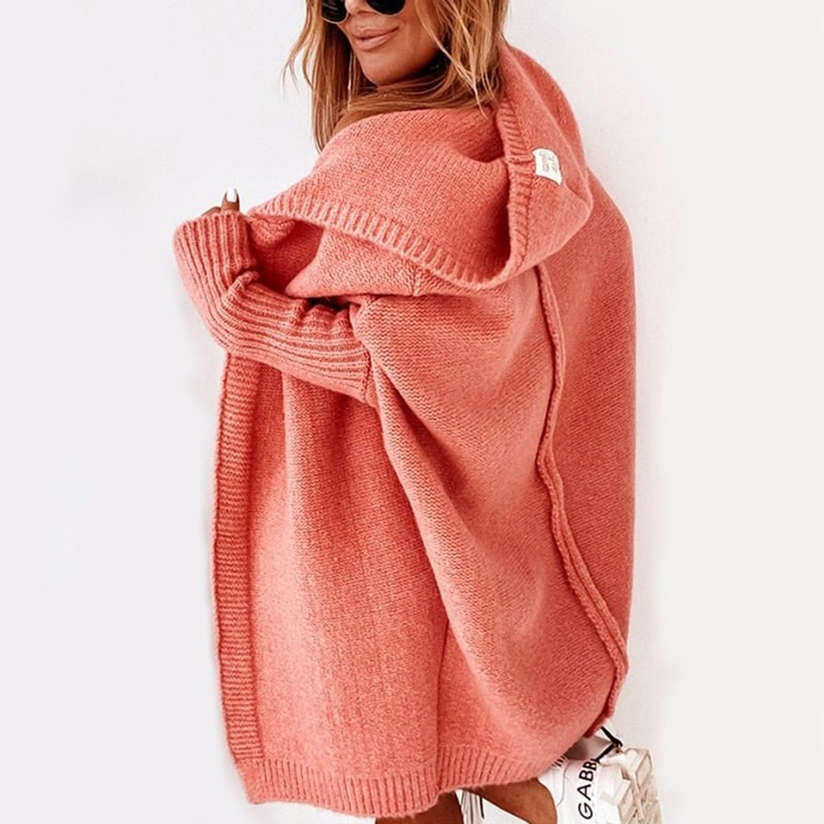 gilet long femme oversize à capuche en orange