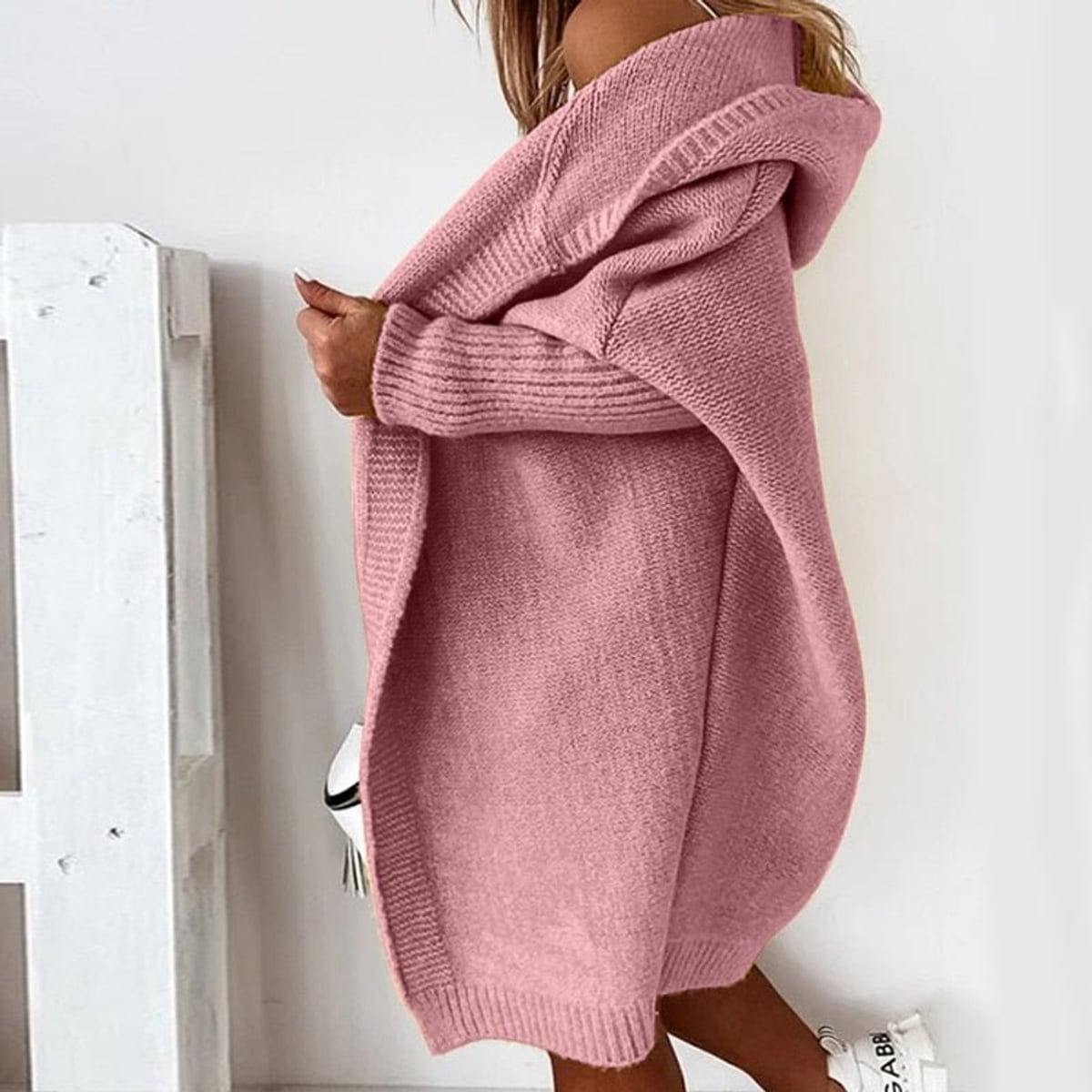 gilet long femme oversize à capuche en rose