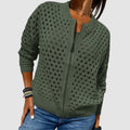 gilet zippé femme col rond maille ajourée en vert