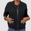 gilet zippé femme col rond maille ajourée en noir