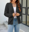 gilet zippé femme col rond manches longues en noir