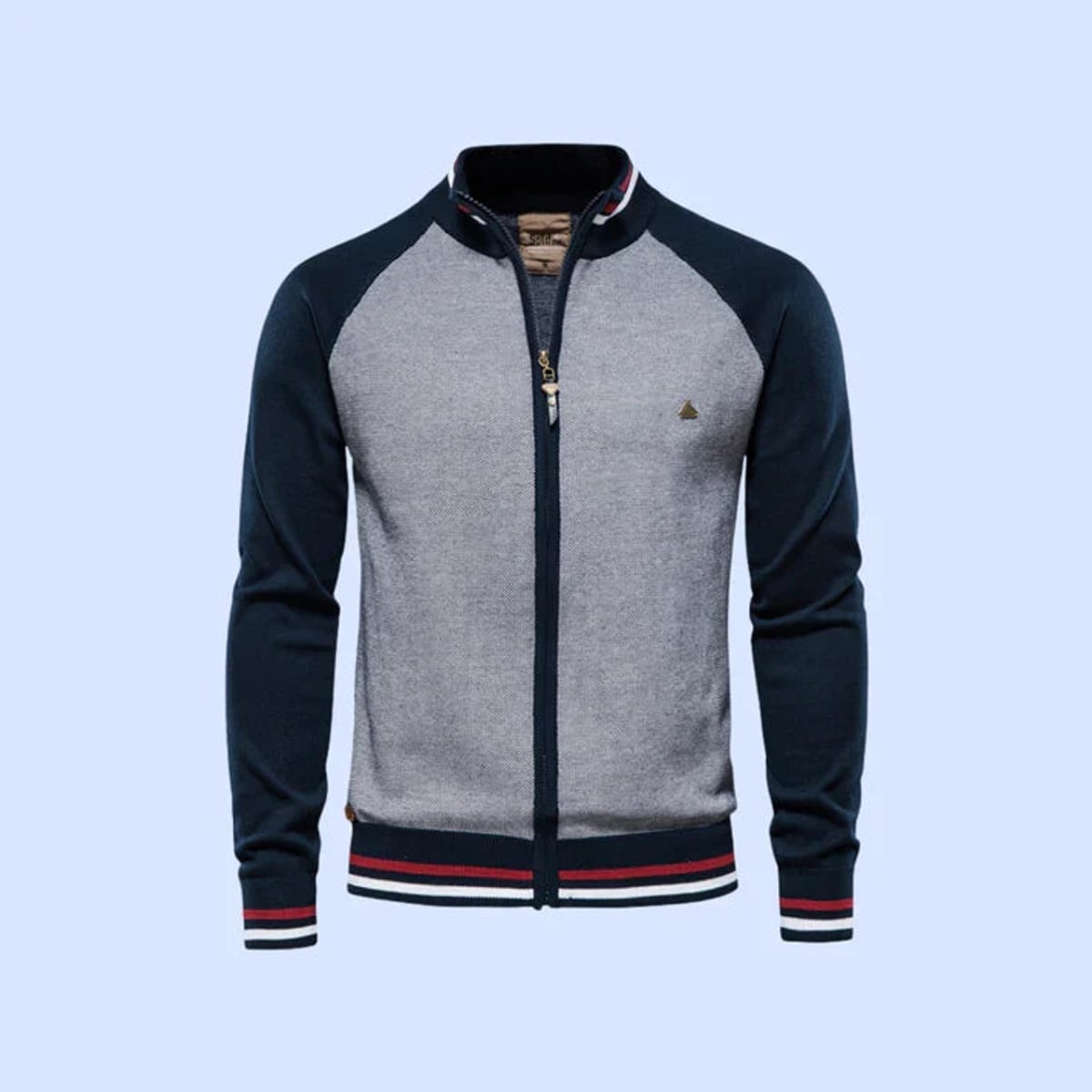 gilet zippé homme col montant bicolore en marine
