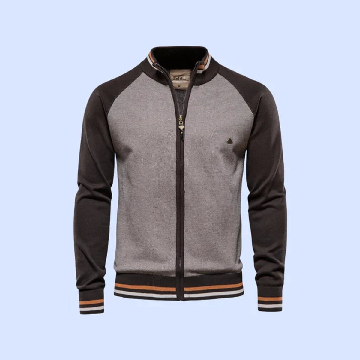 gilet zippé homme col montant bicolore en marron