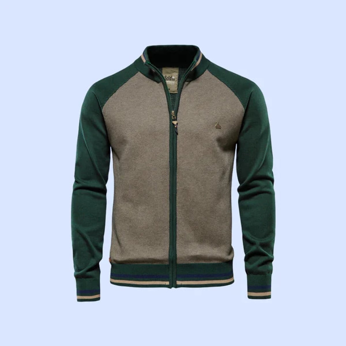 gilet zippé homme col montant bicolore en vert