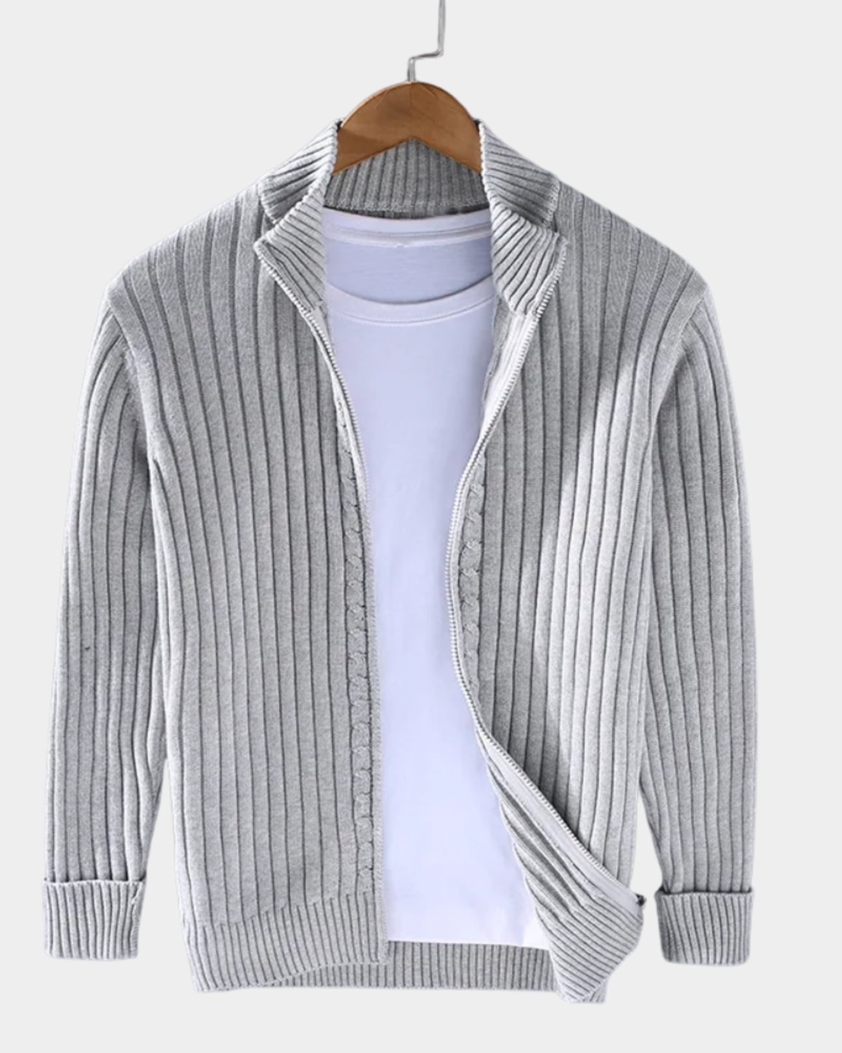 gilet zippé homme col montant coupe régulière en gris clair