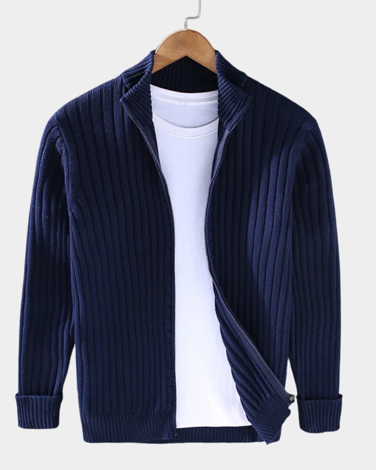 gilet zippé homme col montant coupe régulière en bleu