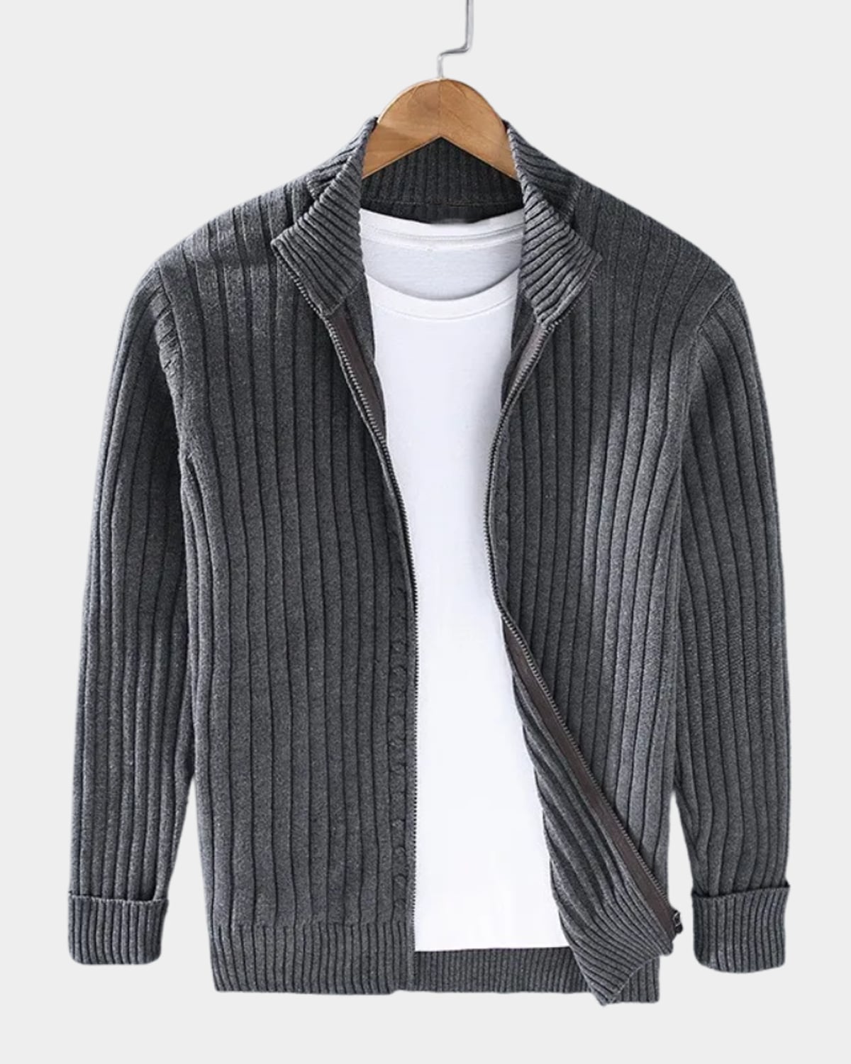 gilet zippé homme col montant coupe régulière en gris foncé