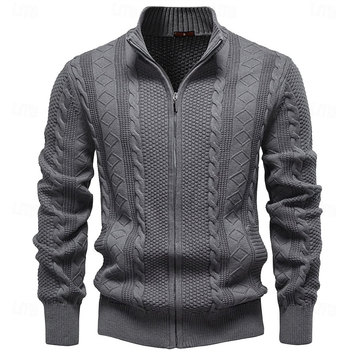gilet zippé homme col montant texturé en gris foncé