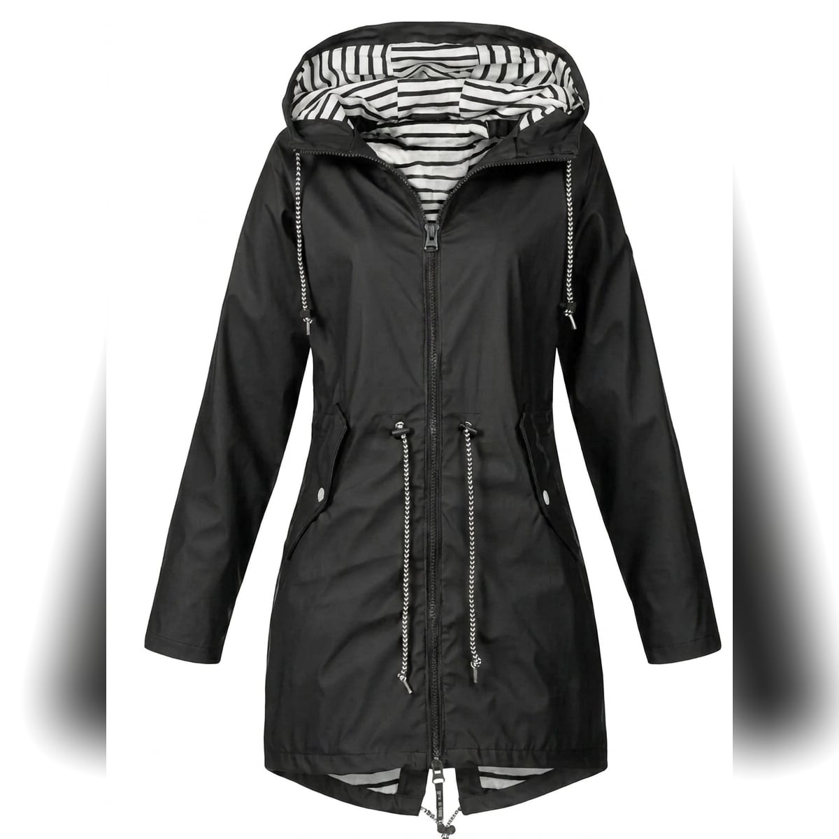 imperméable femme coupe droite à capuche en noir