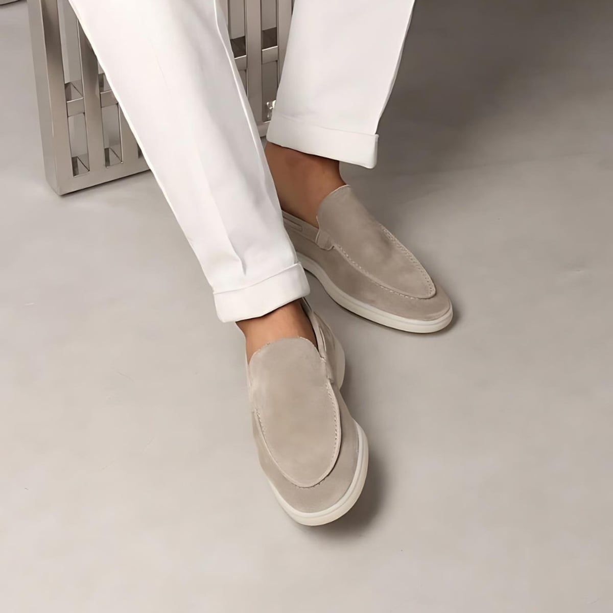 loafer homme semelle épaisse sans lacets en beige