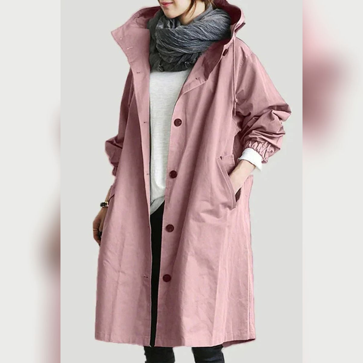 manteau de pluie femme capuche oversize en rose