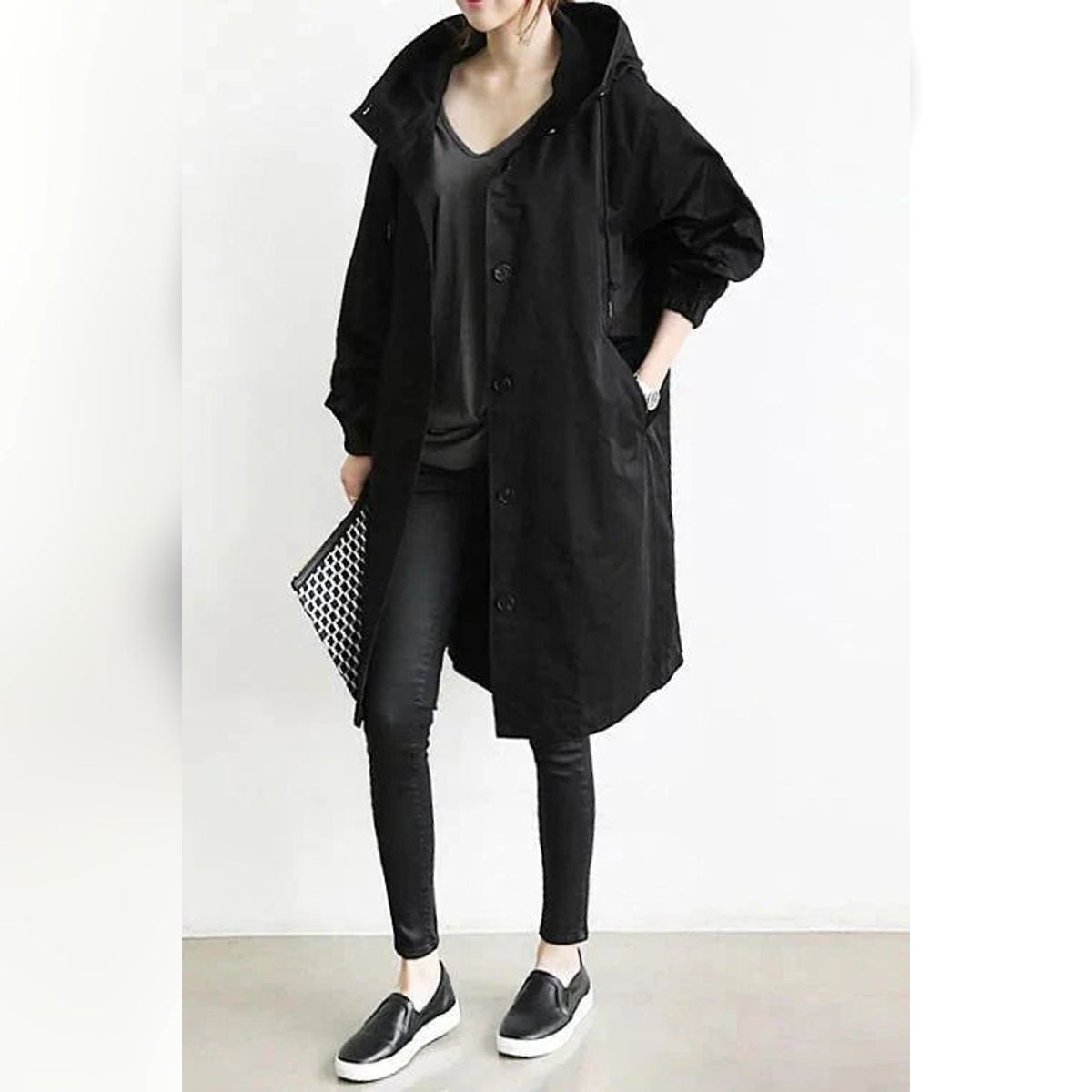 manteau de pluie femme capuche oversize en noir