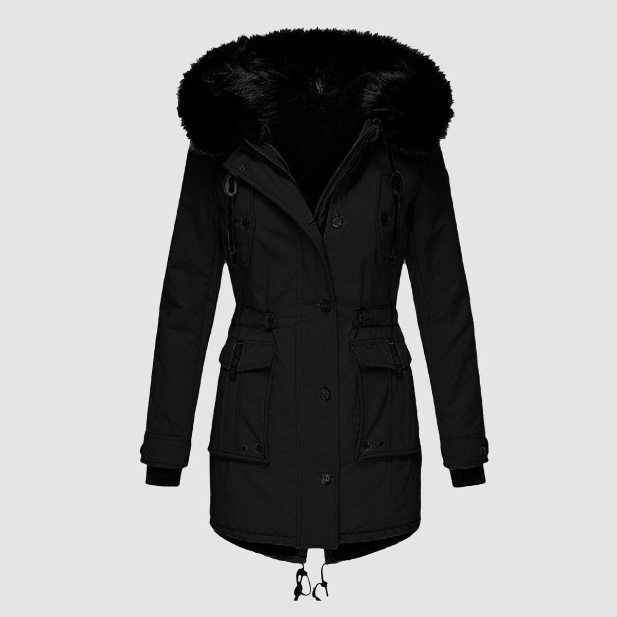 manteau femme à capuche coupe ample en noir