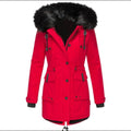 manteau femme à capuche coupe ample en rouge