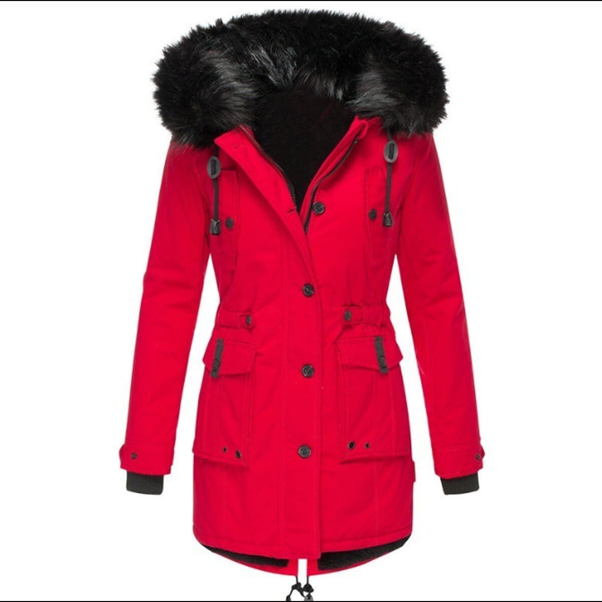 manteau femme à capuche coupe ample en rouge