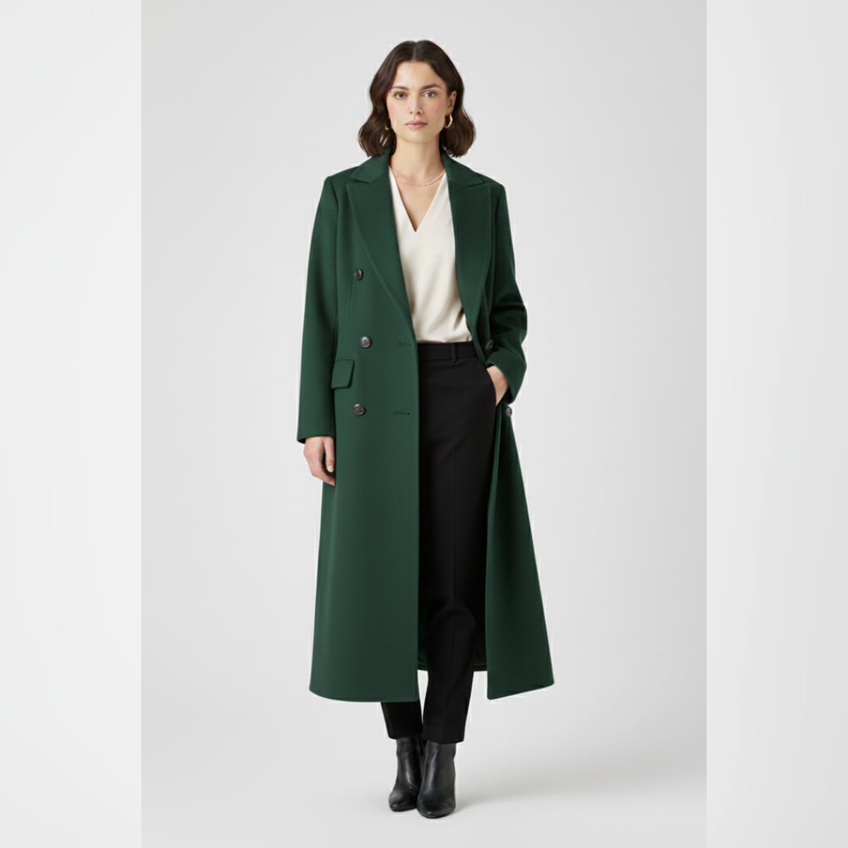 manteau femme col à revers coupe droite en vert