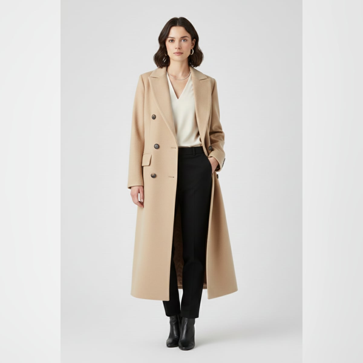 manteau femme col à revers coupe droite en beige