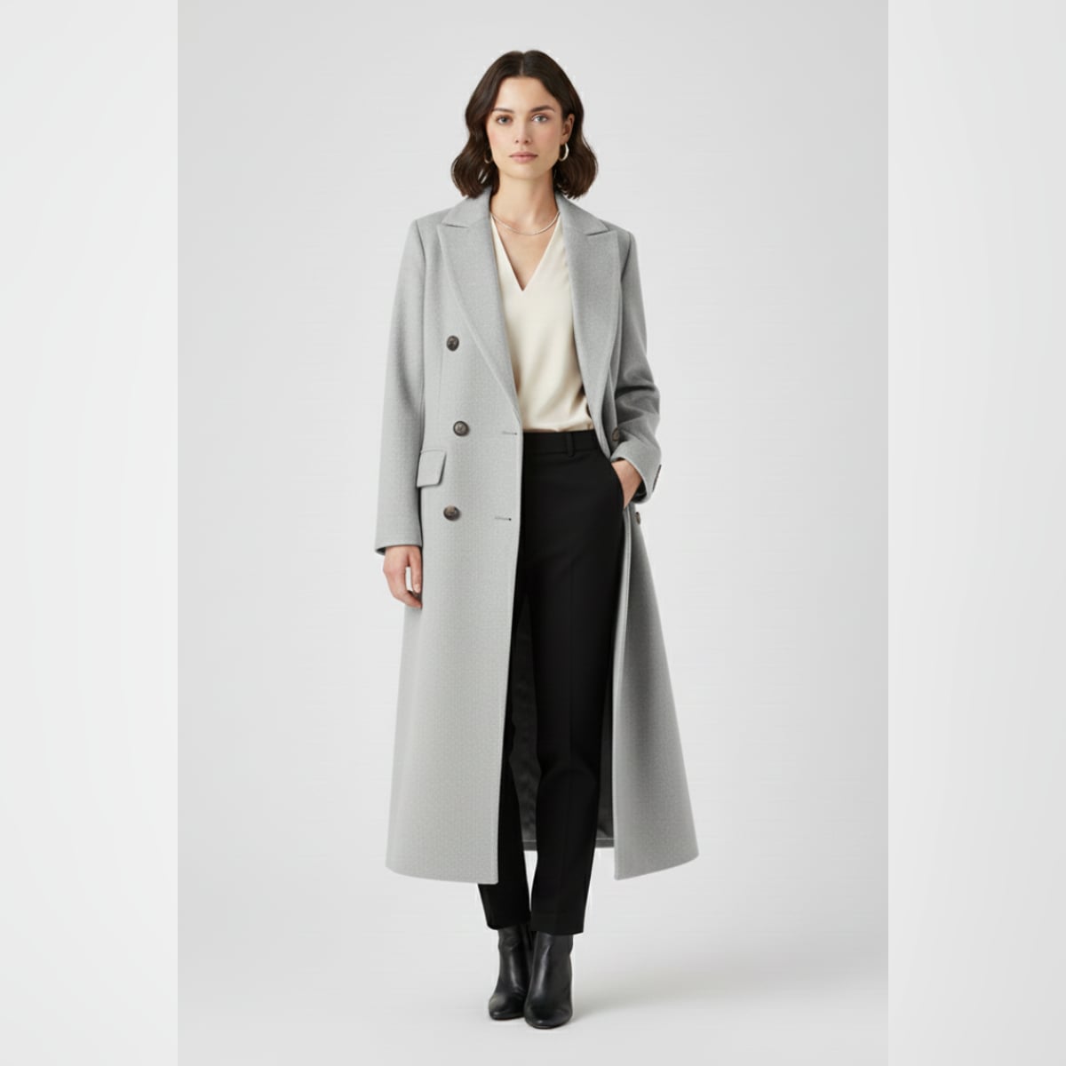 manteau femme col à revers coupe droite en gris