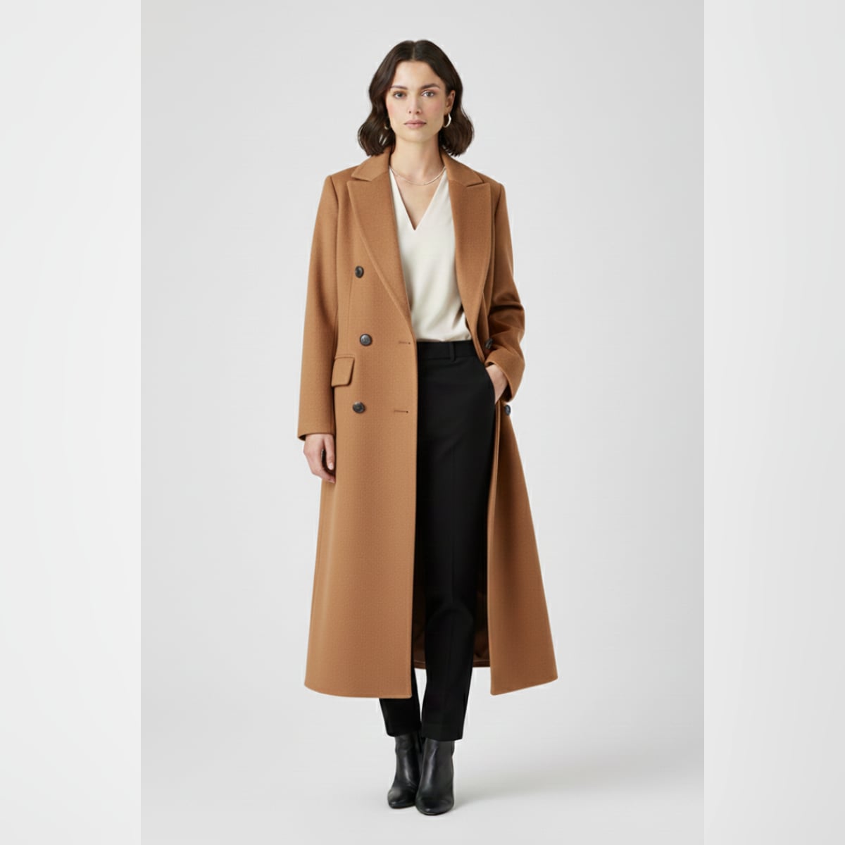 manteau femme col à revers coupe droite en marron