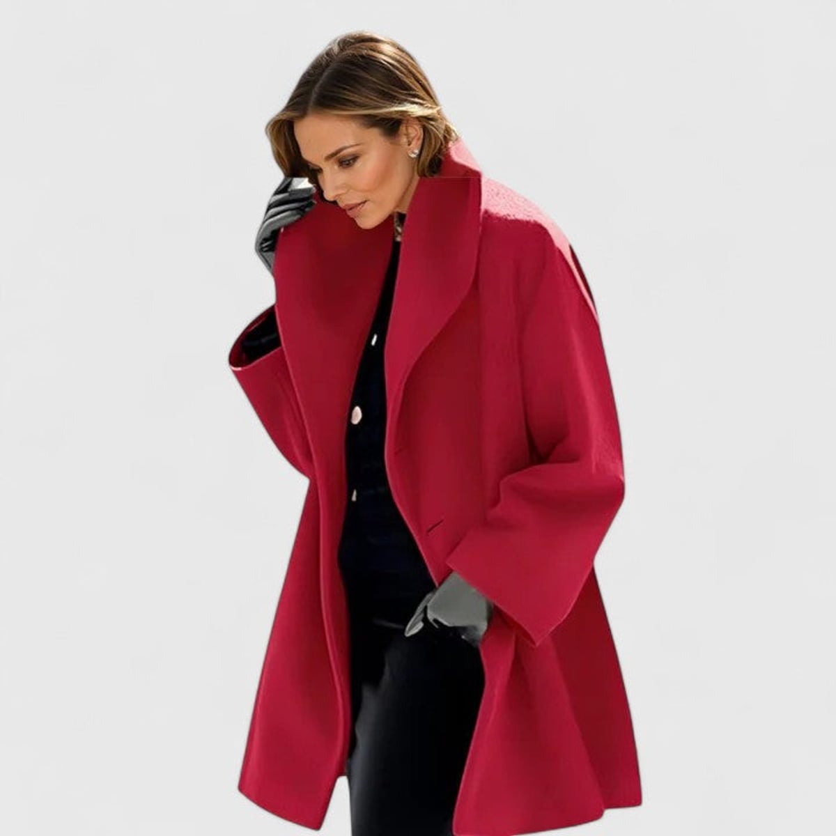 manteau femme col châle coupe ample en rouge