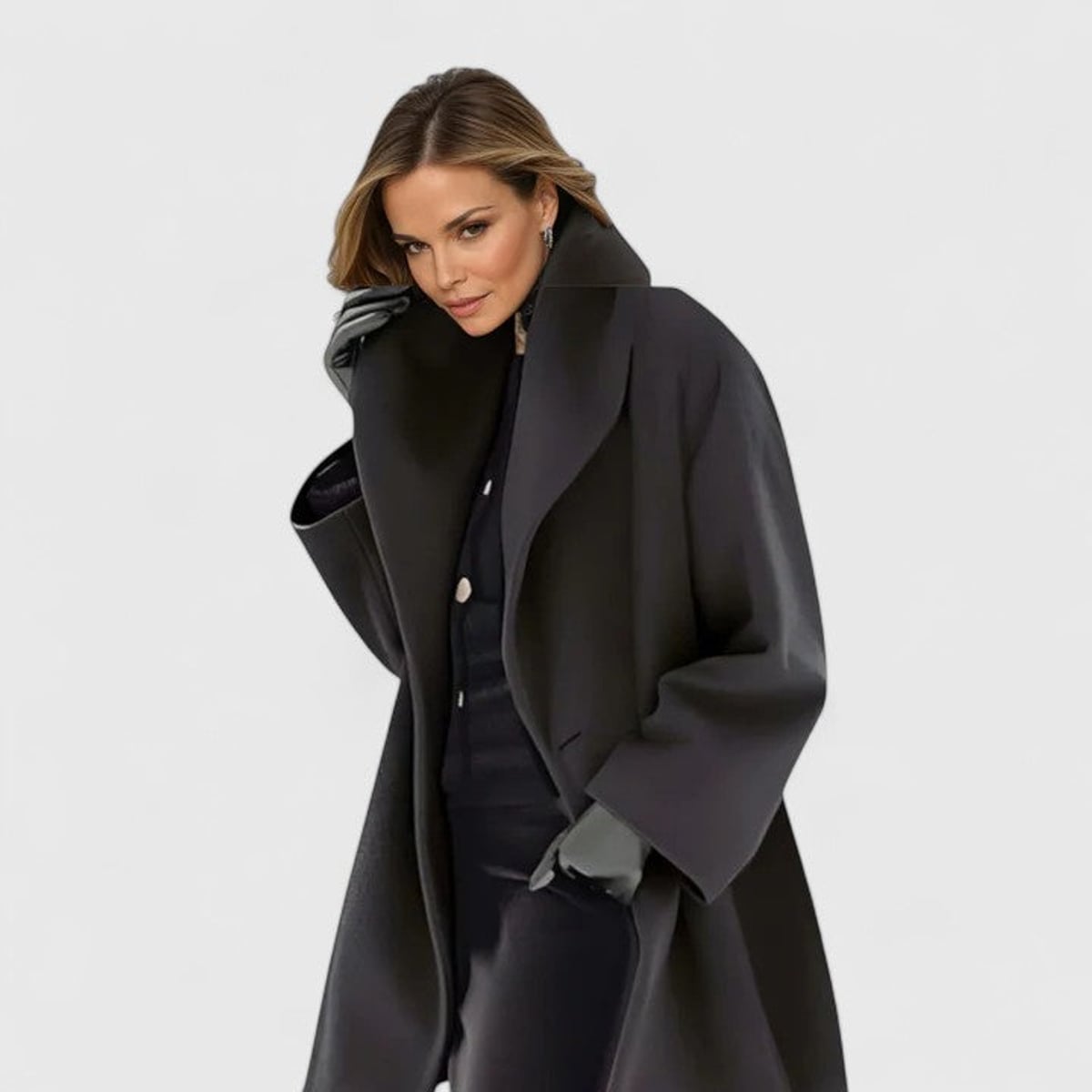 manteau femme col châle coupe ample en noir