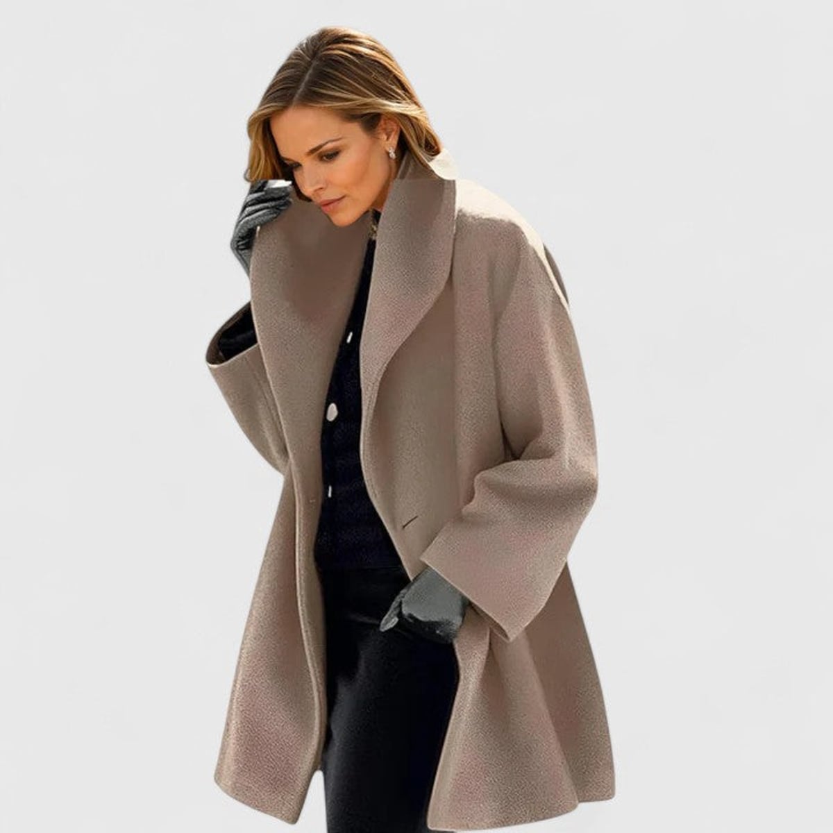 manteau femme col châle coupe ample en kaki