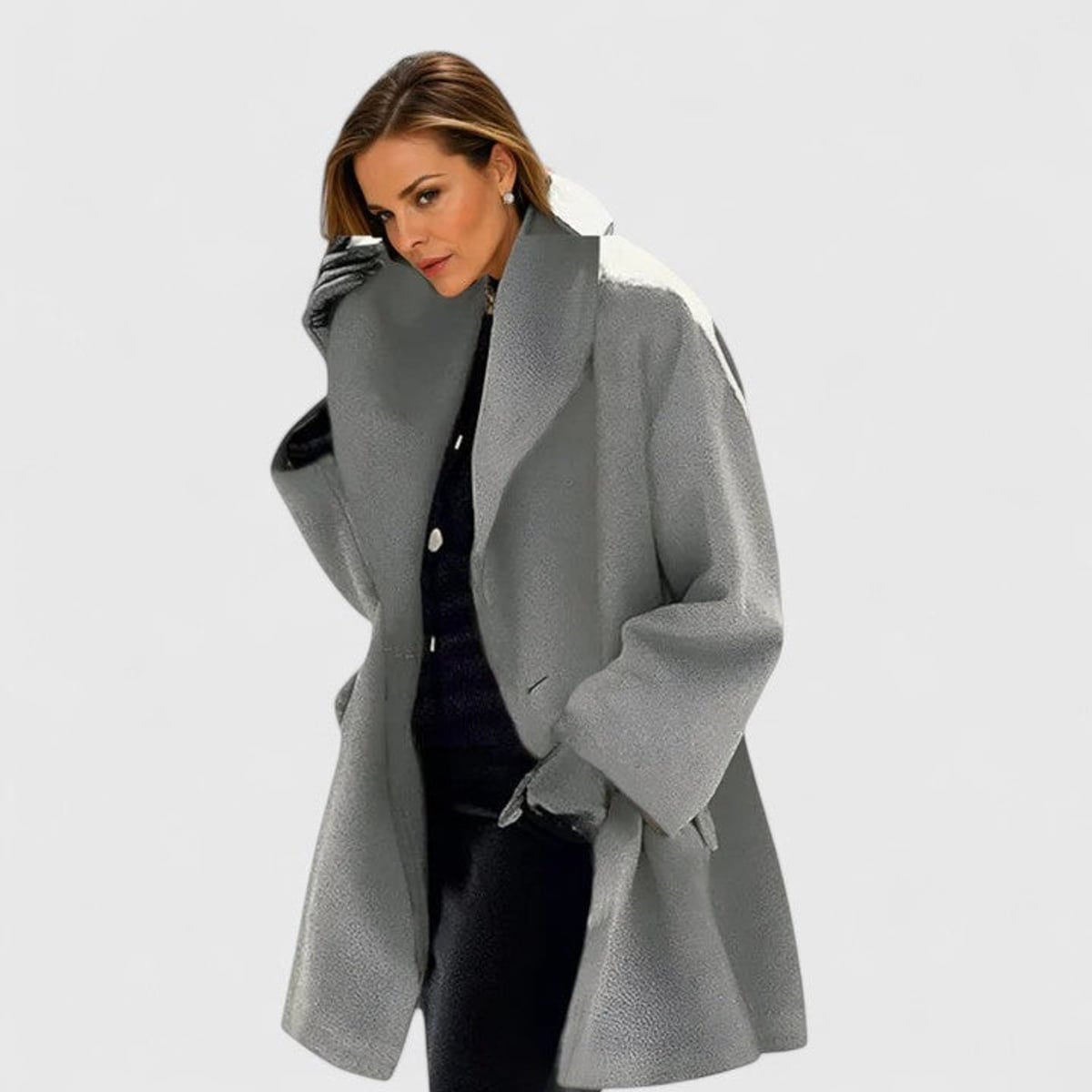 manteau femme col châle coupe ample en gris