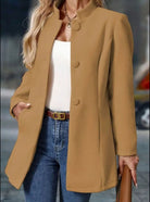 manteau femme col montant boutons en beige