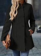 manteau femme col montant boutons en noir