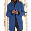 manteau femme col montant coupe droite en bleu marine