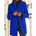 manteau femme col montant coupe droite en bleu ciel