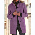 manteau femme col montant coupe droite en violet clair