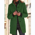 manteau femme col montant coupe droite en vert