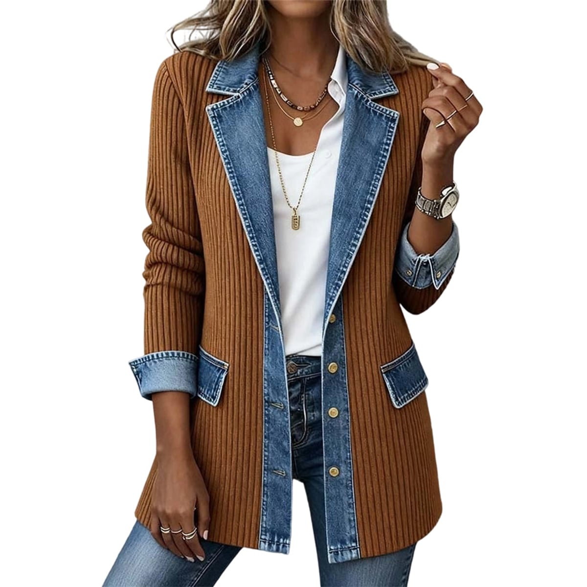 manteau femme côtelé coupe droite en kaki