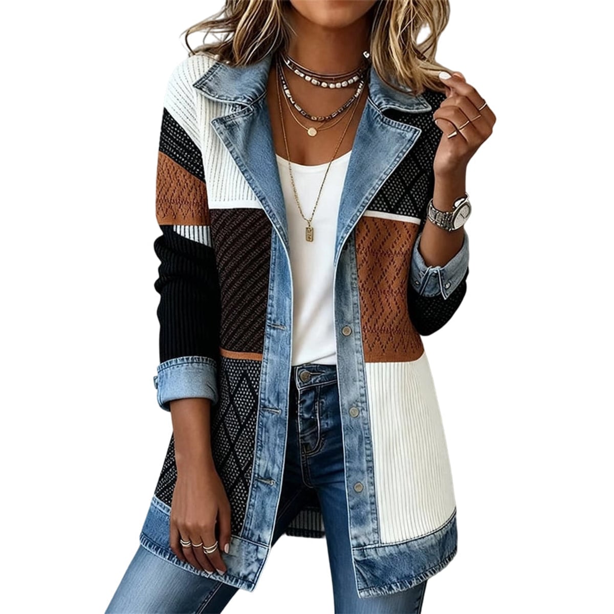 manteau femme côtelé coupe droite en bicolore