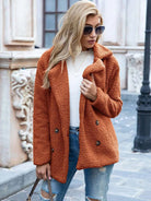 manteau femme coupe droite col cranté en orange