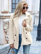 manteau femme coupe droite col cranté en beige