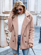 manteau femme coupe droite col cranté en rose