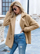manteau femme coupe droite col cranté en kaki