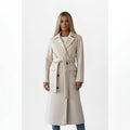 manteau femme long ceinturé croisé en crème